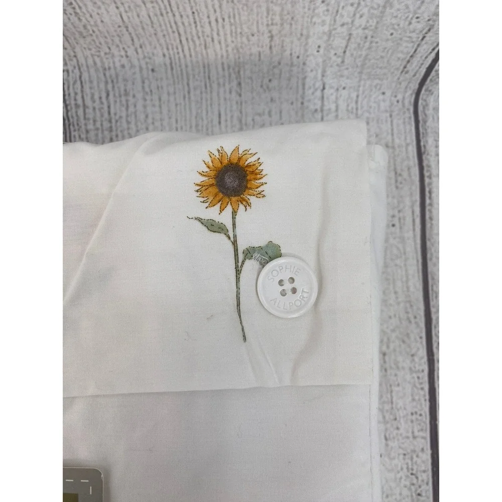 Sophie Allport Sheet Set QUEEN Sunflowers White Floral 100% Cotton 200TC Percale